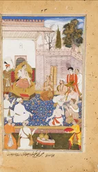 Bhishma rådgiver Yudhishthira om karakteren af de fire varnaer eller kaster, 1598