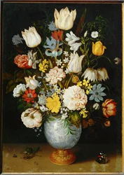 Blomsterbuket (olie på mahognitræ)