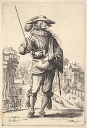 En herre med hovedet vendt mod højre i profil, iført en plymerhat og en ..., 1629.