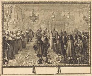 Ceremoni for ægteskabskontrakten mellem Vladislas IV, konge af Polen, og LouiseMarie af Gonzaga, prinsesse af Mantua, i Fontainbleau