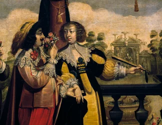 Lugtesansen, ca 1635, af Abraham Bosse (1604-1676), efter et maleri fra en serie på 5 af ukendt kunstner, detalje. Frankrig