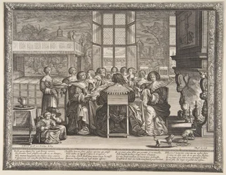 Koner til bords under deres mænds fravær, ca. 1635-36.