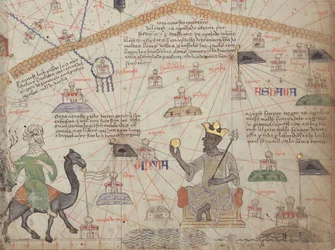 Detalje fra det catalanske atlas, ark 6, der viser Vestsahara og Mansa Musa, 1375