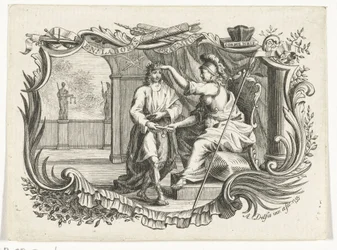Minerva belønner eller ærer mennesket for hans arbejde, i kartouche