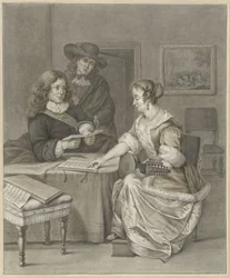 Et par laver musik, en mand ser på