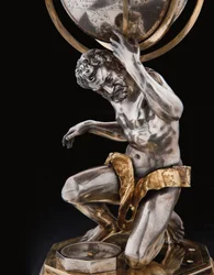 To enestående jord- og himmelkloder, støttet af Hercules og Atlas, Augsburg, 1697-99