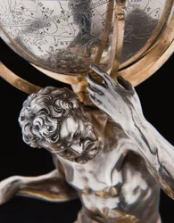 To enestående jord- og himmelkloder, støttet af Hercules og Atlas, Augsburg, 1697-99