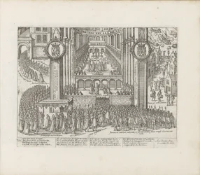 Udsigt over Westminster Abbeys ydre under kroningen af Jakob 1., 1603-1604.