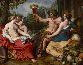 Ceres, Bacchus og Venus, af Janssens, Abraham (ca. 1573-1632). Olie på lærred