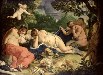 Sovende Diana og nymfer, besøgt af satyrer, 1620