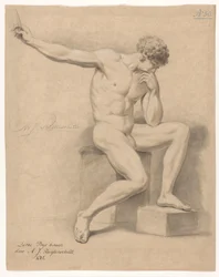 Siddende mand nøgen, set forfra (3. præmie 1805)