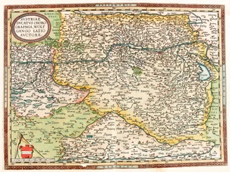 Østrig Ducatus Chorographia Wolfgango Lazio Auctore Kort over Østrig Ducatus Chorographia Wolfgango Lazio Auctore Østrig Ducatus Chorographia Wolfgango Lazio Auctore