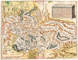Schweiz Beskrivelse Aegidius Tschudo Auct. Geografisk kort over de schweiziske og franske alper inklusive søer fra "Theatrum Orbis Terrarum" af Abraham Ortelius (Oertel, Ortell eller Ortel
