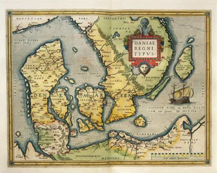 Kort over Danmark, fra Verdens Teater af Abraham Ortelius
