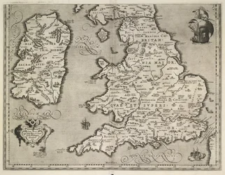 Kort over England, Wales og Irland, Theatrvm Orbis Terrarvm af Abraham Ortelius