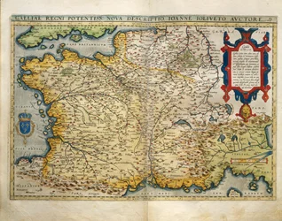 Kort over Frankrig, fra Theatrum Orbis Terrarum af Abraham Ortelius