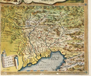 Kort over Friuli Venezia Giulia-regionen, fra Theatrum Orbis Terrarum af Abraham Ortelius