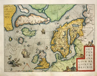 Kort over Nordeuropa, fra Theatrum Orbis Terrarum af Abraham Ortelius