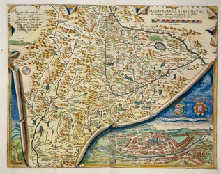 Kort over Salzburg stift, Østrig, fra Theatrum Orbis Terrarum af Abraham Ortelius