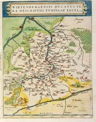 Kort over Württemberg, fra Theatrum Orbis Terrarum af Abraham Ortelius