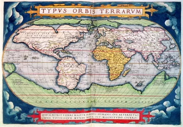 Kort over verden: "Typus Orbis Terrarum", fra Ortelius