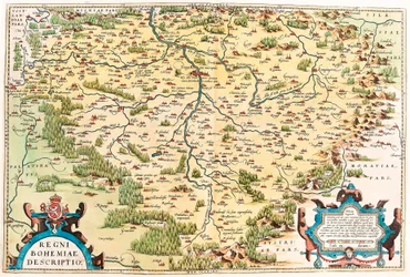 Beskrivelse af Kongeriget Bøhmen Geografisk kort over Bohemes territorium fra "Theatrum Orbis Terrarum" af Abraham Ortelius (Oertel, Ortell eller Ortel
