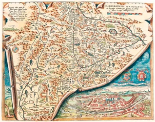 En ægte beskrivelse af byen Salzburg Geografisk kort over Salzburgs område i Østrig fra "Theatrum Orbis Terrarum" af Abraham Ortelius (Oertel, Ortell eller Ortel