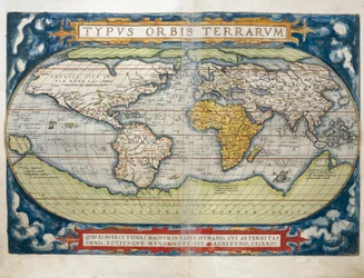 Verdenskort fra Theatrum Orbis Terrarum af Abraham Ortelius