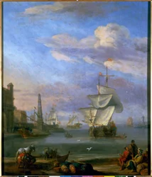 En hollandsk havn, maleri af Abrahm Storck
