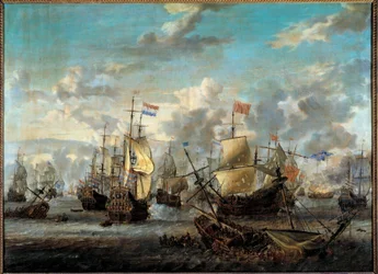Anden anglo-neerlandskrig: "" Slaget om de fire dage fra 11 til 14/06/1666"" Hun modsatte de hollandske flåder til englænderne. Maleri af Abraham Storck (1635-1710) (ec.hol.) 1600-tallets Paris, Musee de la Marine