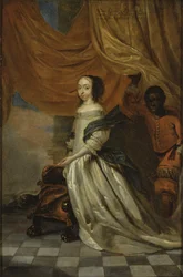 Portræt af Hedvig Eleonora af Holstein-Gottorp (1636-1715), dronning af Sverige, af Wuchters, Abraham (1610-1682). Olie på kobber. Mål: 35x23 cm. Nationalmuseum Stockholm