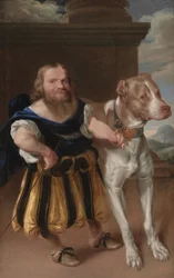 Kurfyrsten af Sachsens italienske dværg, Giacomo Favorchi med prinsesse Magdalene Sibylle hund, Raro
