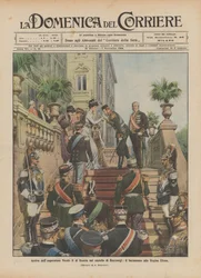 Kejser Nikolaus II af Rusland ankommer til Racconigi-slottet og kysser dronning Helena på hånden