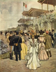 Ved hestevæddeløb i San Siro (Milano), af Achille Beltrame (1871-1945), fra La Domenica del Corriere, 4. juni 1899