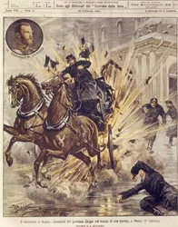 Forsideillustration af attentatet på storfyrst Sergej Aleksandrovitj Romanov med en terroristbombe i Moskva, Rusland