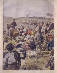 Forsideillustration af besættelsen af Latifundia; Apulien, Italien