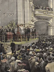 Lodtrækning af Milano-lotteriet i 1907. illustration af Achille Beltrame.