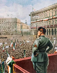 Duces tale på Piazza Duomo i Milano af Achille Beltrame (1871-1945) fra udgaven af ​​La Domenica del Corriere, maj 1930