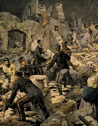 Jordskælv i Calabrien, af Achille Beltrame (1871-1945), fra La Domenica del Corriere