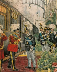 Edward VII, konge af England, ankommer til Rom, af Achille Beltrame, illustration, Illustrator Achille Beltrame (1871-1945), fra La Domenica del Corriere