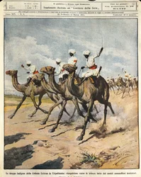Indfødte tropper fra den eritreiske koloni i Tripolitanien, illustrator Achille Beltrame (1871-1945), fra La Domenica del Corriere, 25. februar 1912