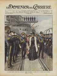 Dronningemoderen ombord på slagskibet Regina Margherita i Spezia, til levering af flaget