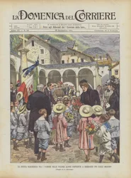 Dronning Margherita blandt alpekoloniernes børn samledes i Gressoney for at hylde hende