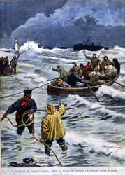 Planier-dampbådens forlis nær Bouches du Rhône: beredskabstjenesterne bragte passagererne tilbage. Illustration af Beltrame. La Domenica del corriere. 1901.