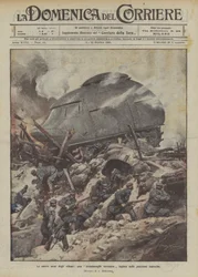 De nye allierede våben, et britisk land dreadnought på tyske stillinger