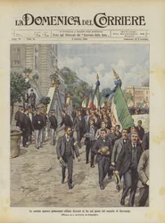 Piemontesiske arbejderforeninger paraderer foran kongen i parken ved Racconigi-slottet