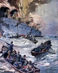 Damper Vittorias brand ved Alicante. Illustration af Beltrame. Kurer søndag. 1899.