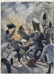 Midi-vinkrise i 1907: vinbønder satte ild til rådhuset i Beziers (Herault). Illustration af Achille Beltrame fra 1907.