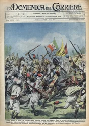 Ras Hailou, Addis Abeba, Etiopien - Officiel musikvideo Parade til ære for hertugen (Benito Mussolini) og kongen af ​​Etiopien. Illustration af Achille Beltrame i "The Domenica of the Corridor"" 10/01/1