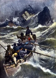 Forlis nær Piombino i Italien. "" La Domenica del Corriere "", illustration af Beltrame. 1910